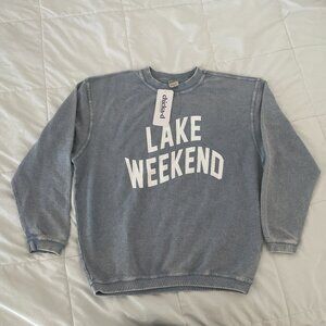 New with Tags LAKE WEEKEND Long Sleeve Letter Print Pullover Sweatshirt size S